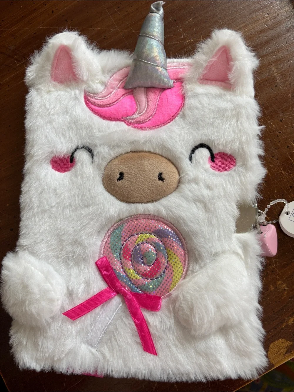 Claire's Fuzzy White Unicorn Journal with Lock and Key